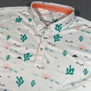 Swannies Polo Shirt Mens XL White Cactus Desert Print Golf Casual Performance